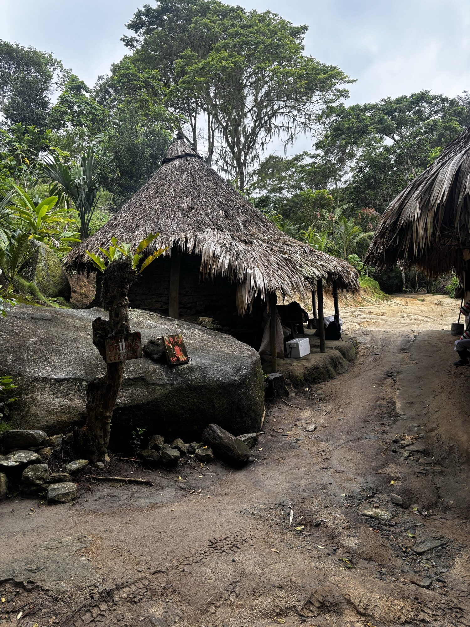 Cabañas indígenas con techo de palma en el camino a Playa Brava, Parque Tayrona